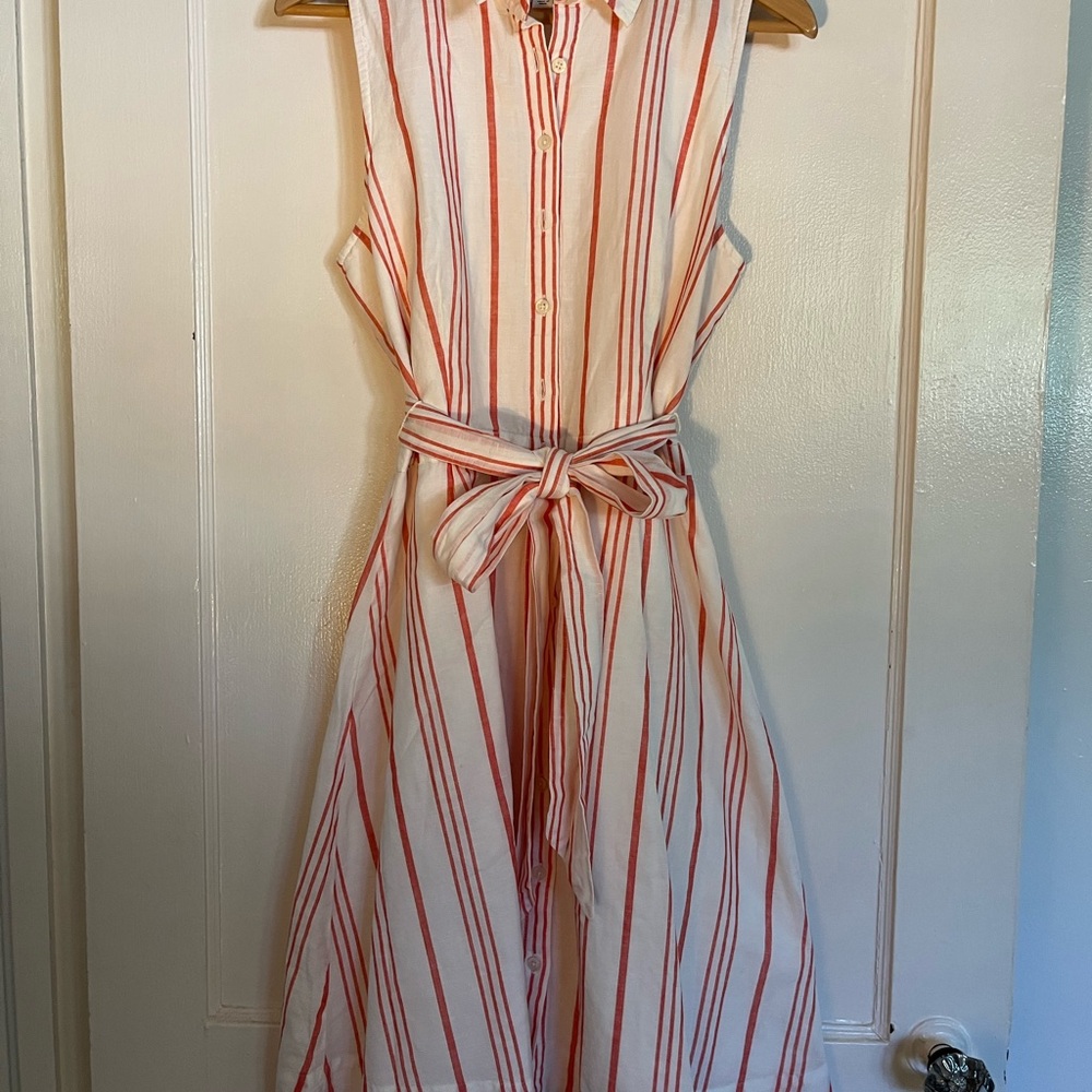 J. Crew Cream and Red Striped Sleeveless Shirt Dress